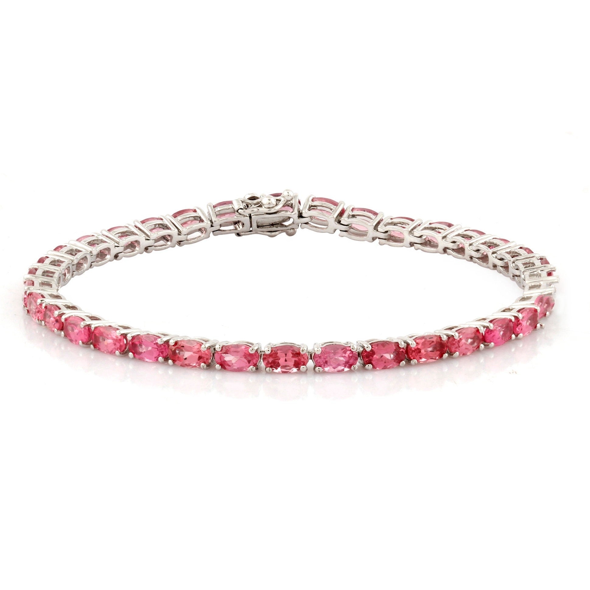 Pink Sapphire Tennis Bracelet – 925 Sterling Silver, Dainty Gemstone Bracelet for Women